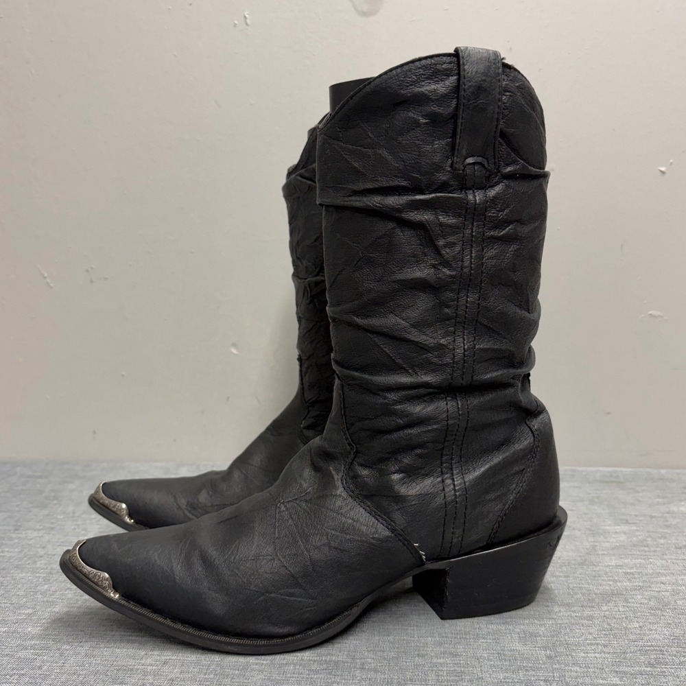 Durango Western Boots Women 7.5 Black RD3218 Leather Slouch Metal Toe Tip